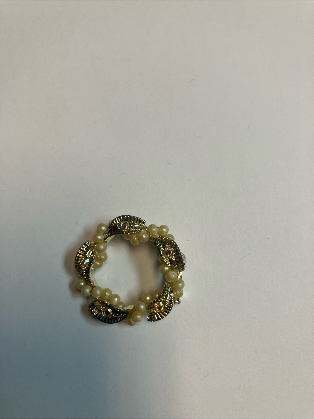 Gold-Tone Pearl Crystal Circle Brooch